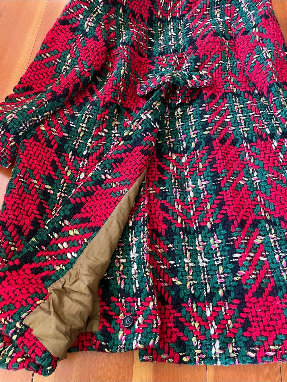 I. Magnin & Co. Women's Red and Green Tweed Coat - Picture 5 of 5